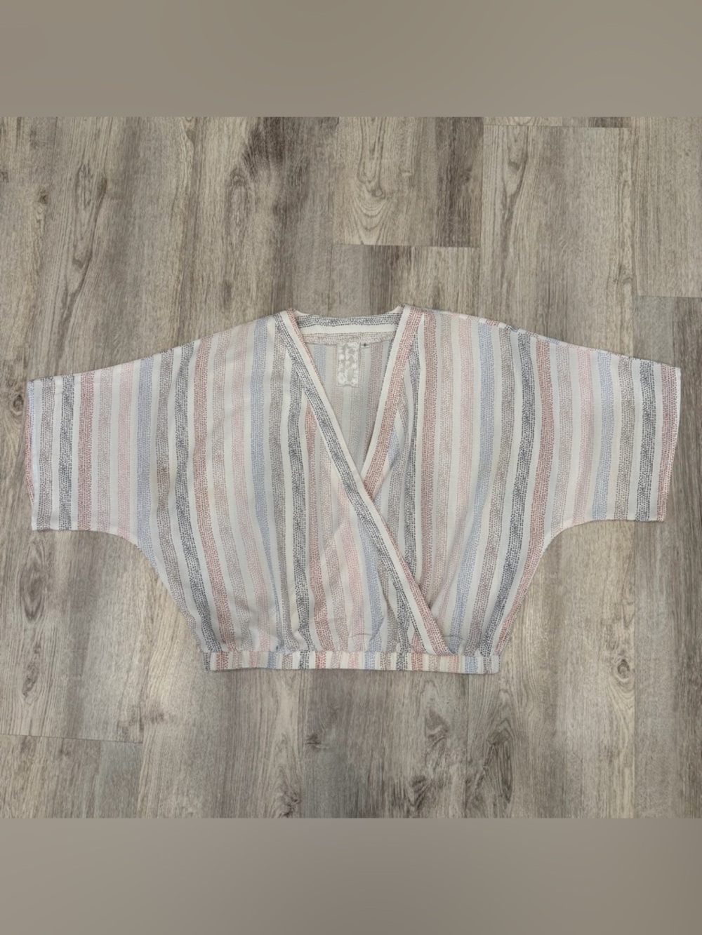 Sadie & Sage Striped Wrap Crop Top Kimono Sleeve Boho Small